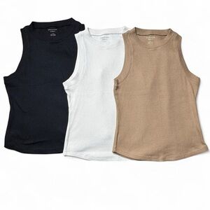 American Eagle Ribbed Tank Top Bundle (3-Pack) – Beige White Black – Size M/L